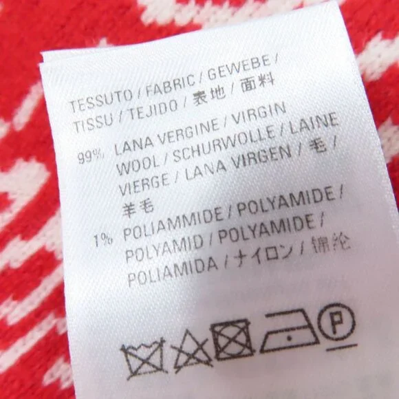 Balenciaga Virgin Wool Large Shawl Scarf With Logo Pattern Red Ivory - Picture 7 of 8